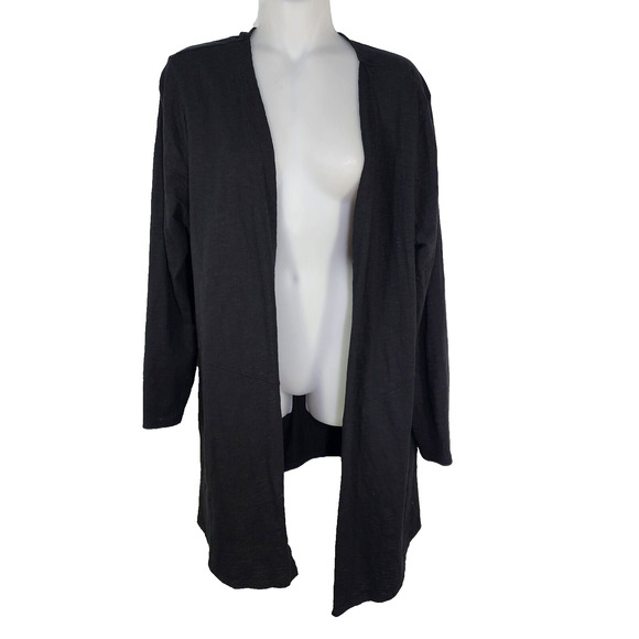 Chicos The Ultimate Tee Cardigan Size 2 Large Open Front Cotton Slub Knit Black - Picture 1 of 10